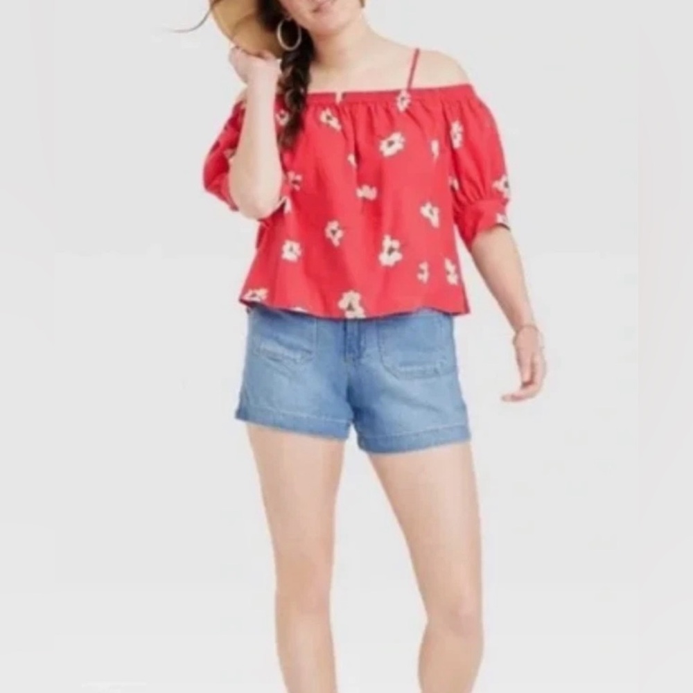 NWT Universal Thread Women's Puff Elbow Sleeve Off Shoulder Cropped Blouse Sz S